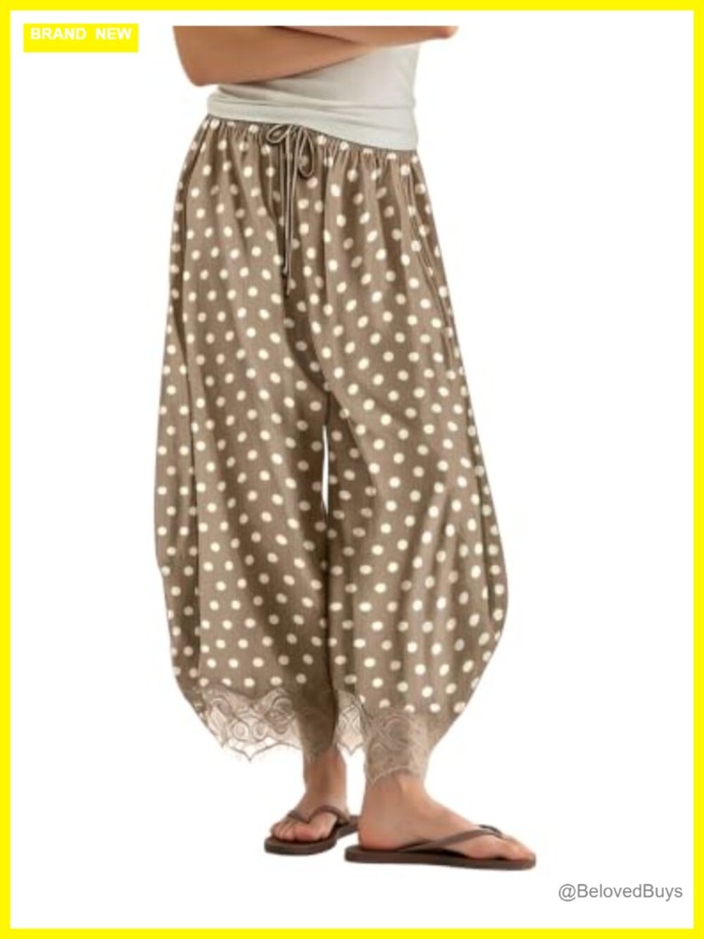Women's Wide Leg Lace Trim Cropped Barrel Pants with Pockets